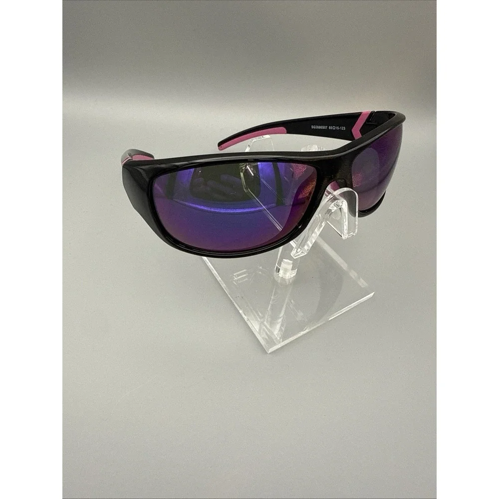 DEAFRAIN Polarized Sports Sunglasses Unbreakable Frame UV400 Protect Black/Pink
